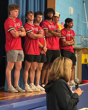 Aviators take the stage to speak to students about being student-athletes